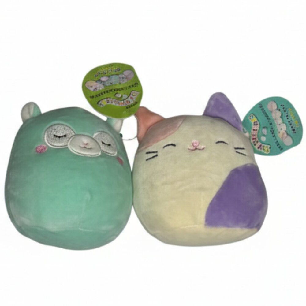 NWT Lot of 2 Easter Squishmallows Miley the Llama & Charlotte the Calico Cat 5"